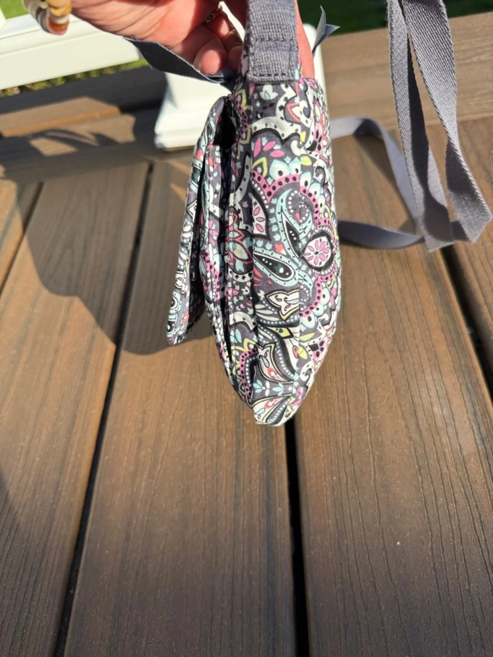 Vera Bradley Gray Paisley Quilted Crossbody with Pink & Mint Accents - Picture 4 of 4